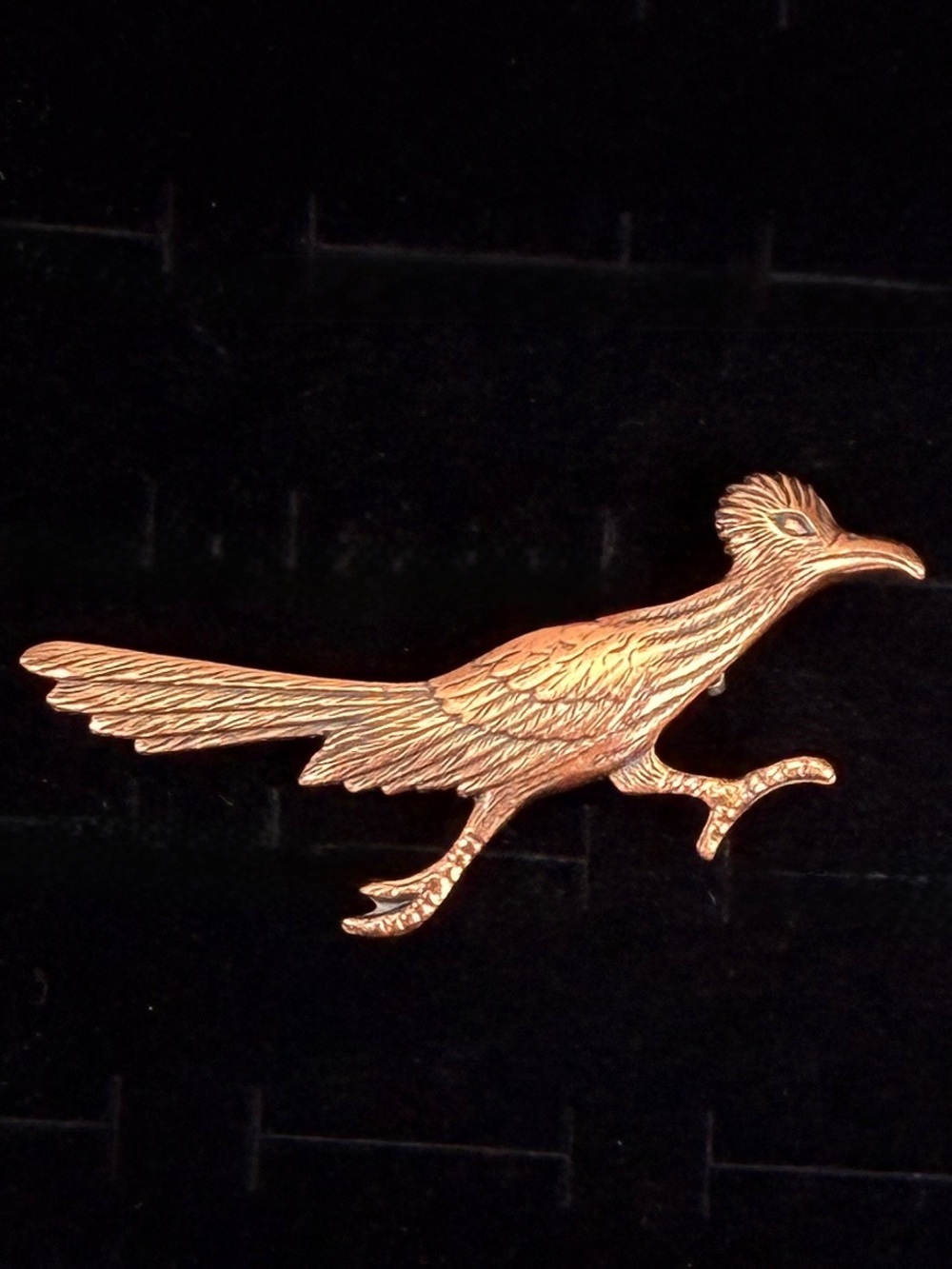Vintage Solid Copper Roadrunner Bird Brooch Southwestern Figural Pin